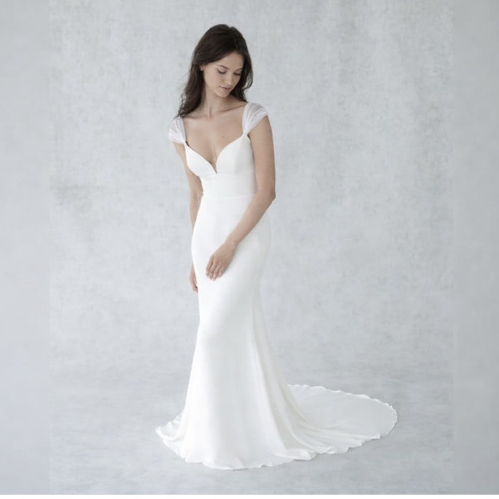Alexandra Grecco Frankie Wedding Dress Silk Crepe Ivory Size 10 Minimal Bridal